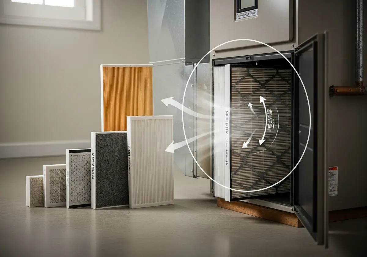 Clean versus dirty HVAC air filters showing dust and debris accumulation for MERV Rating Guide comparison